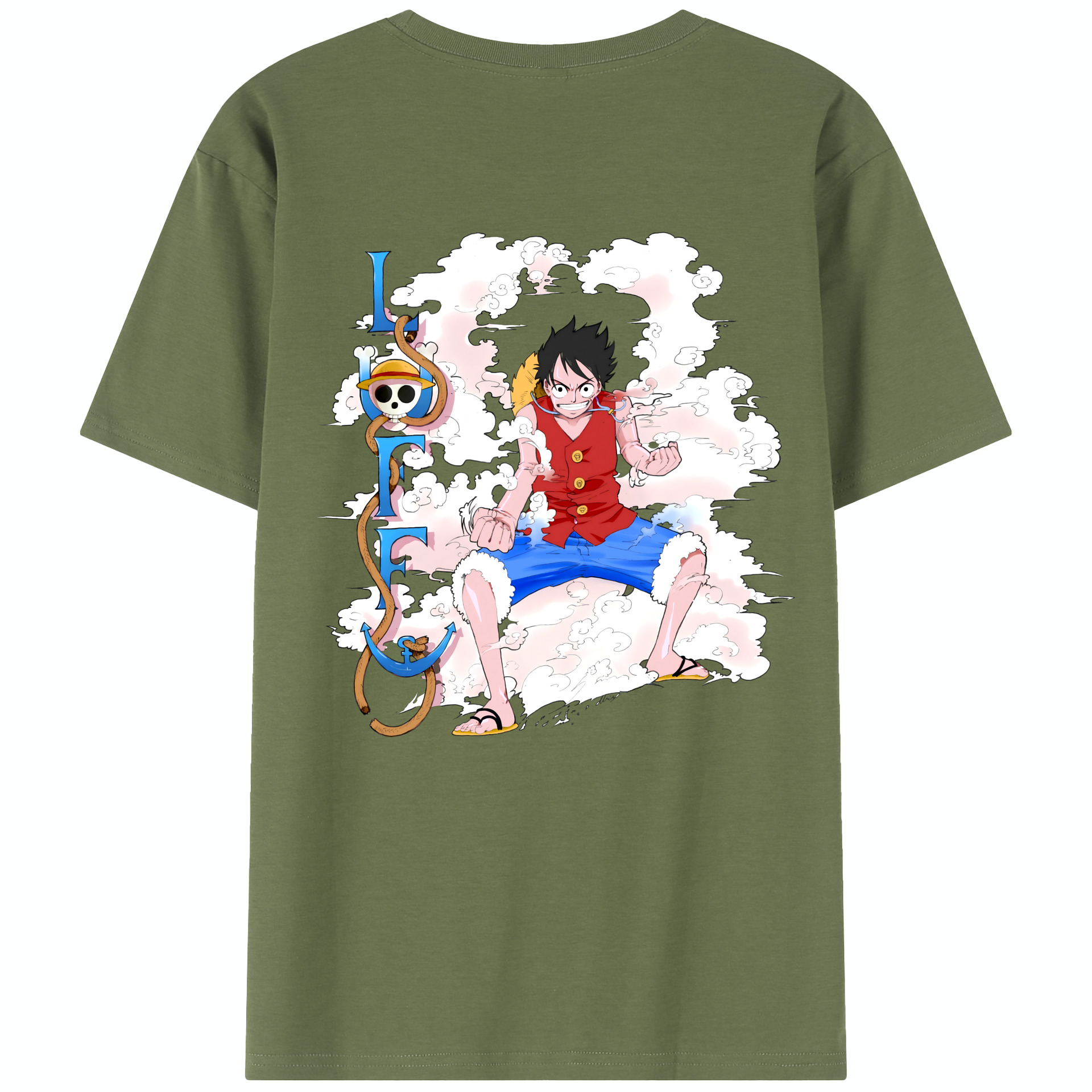 ワンピース モンキー・D・ルフィ ONE PIECE Monkey D. Luffy 綿100％半袖Tシャツ（背面プリント）